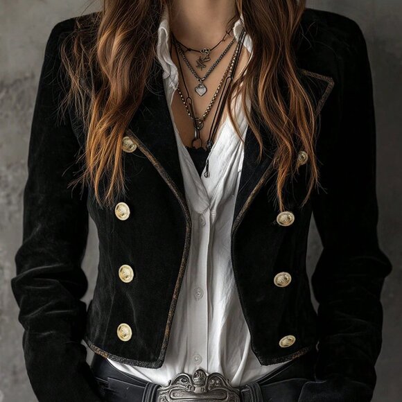 Black Casual Women's Double-Breasted Blazer Vacation